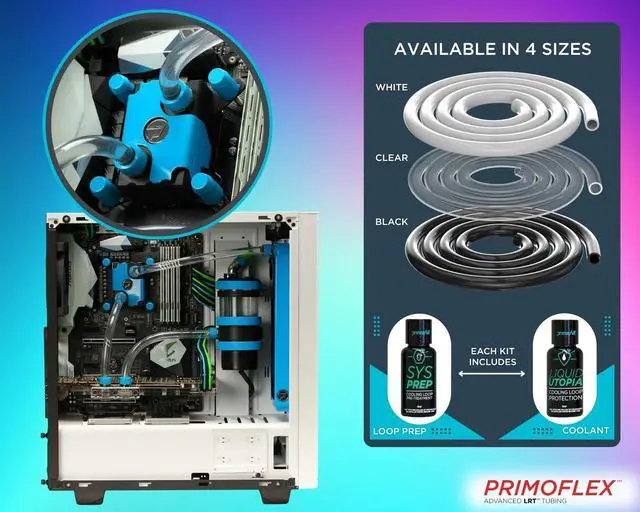 Alt view image 5 of 5 - PrimoChill PrimoFlex LRT Custom Watercooling Flexible Tubing -3/8in.ID x 1/2in.OD, 10 feet Bundled with System Prep and Coolant, Made with Premium Materials, Proudly Made in the USA