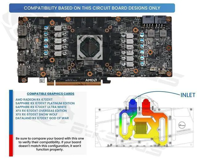 Alt view image 3 of 5 - Bykski Full Coverage GPU Water Block and Backplate For AMD/Sapphire/XFX/Dataland Radeon RX6700XT (A-RX6700XT-X-V2)