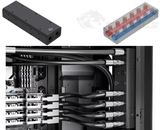 Alt view image 2 of 4 - Bykski Durable MultiPort Parallel Workstation/Server Distribution Block, available in four sizes Black POM (B-L2-BM-X-V2)