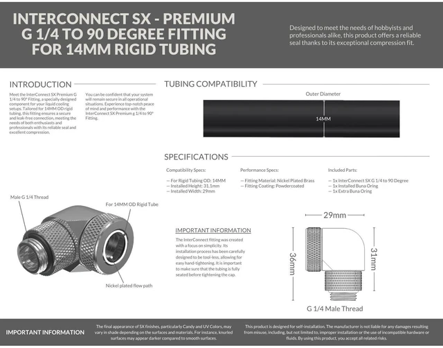Alt view image 3 of 3 - PrimoChill InterConnect SX Premium G1/4 to 90 Degree Adapter Fitting for 14MM Rigid Tubing (FA-G9014)