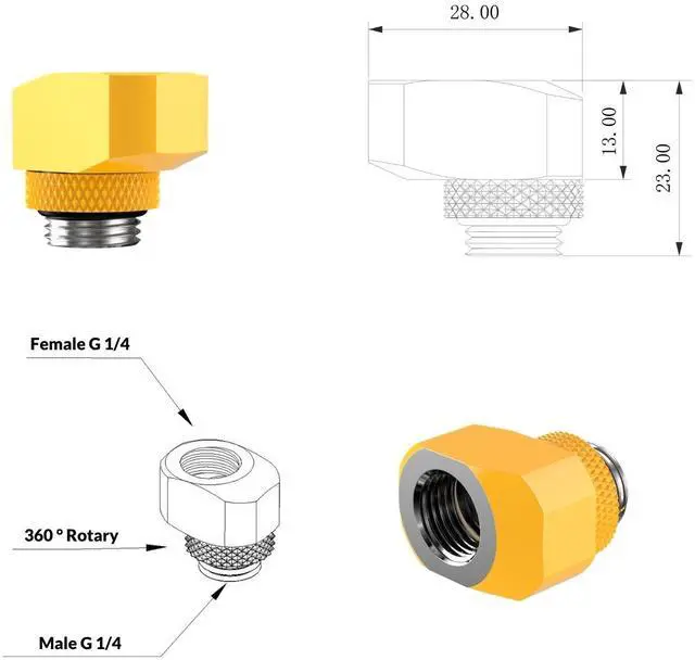 Alt view image 2 of 3 - PrimoChill InterConnect SX Male to Female G 1/4in. Offset Full Rotary Fitting - 10mm