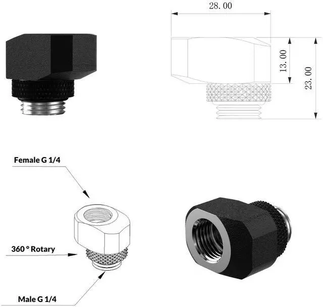 Alt view image 2 of 3 - PrimoChill InterConnect SX Male to Female G 1/4in. Offset Full Rotary Fitting - 10mm