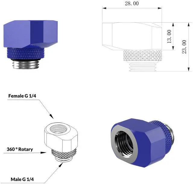 Alt view image 2 of 3 - PrimoChill InterConnect SX Male to Female G 1/4in. Offset Full Rotary Fitting - 10mm