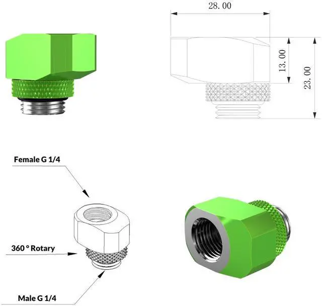 Alt view image 2 of 3 - PrimoChill InterConnect SX Male to Female G 1/4in. Offset Full Rotary Fitting - 10mm