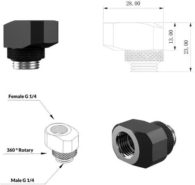Alt view image 2 of 3 - PrimoChill InterConnect SX Male to Female G 1/4in. Offset Full Rotary Fitting - 10mm
