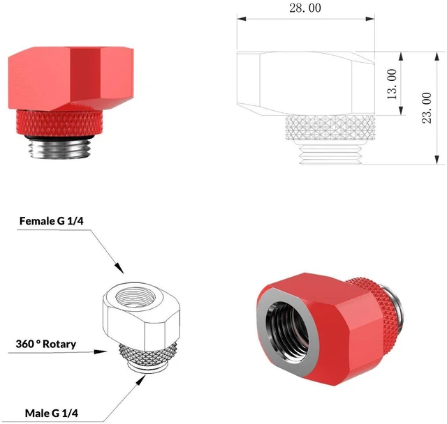 Alt view image 2 of 3 - PrimoChill InterConnect SX Male to Female G 1/4in. Offset Full Rotary Fitting - 10mm