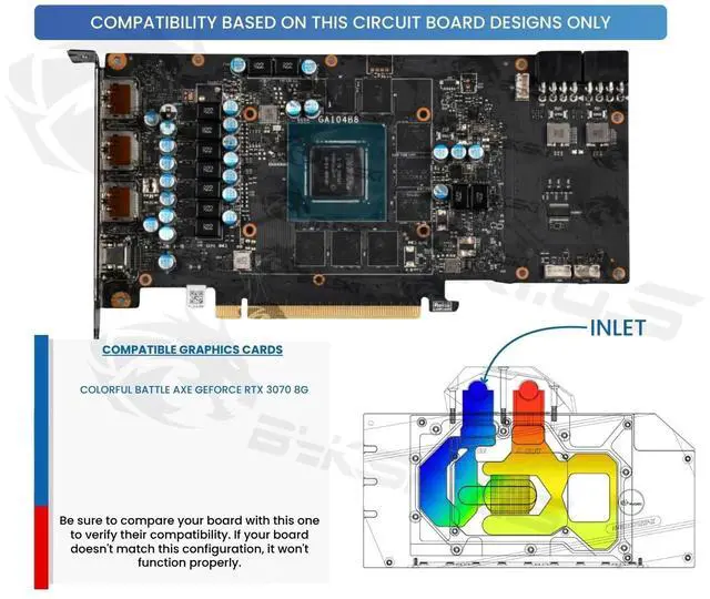 Alt view image 3 of 5 - Bykski Full Coverage GPU Water Block and Backplate for Colorful Battle Axe GeForce RTX 3070 8GB (N-IG3070ZF-X)