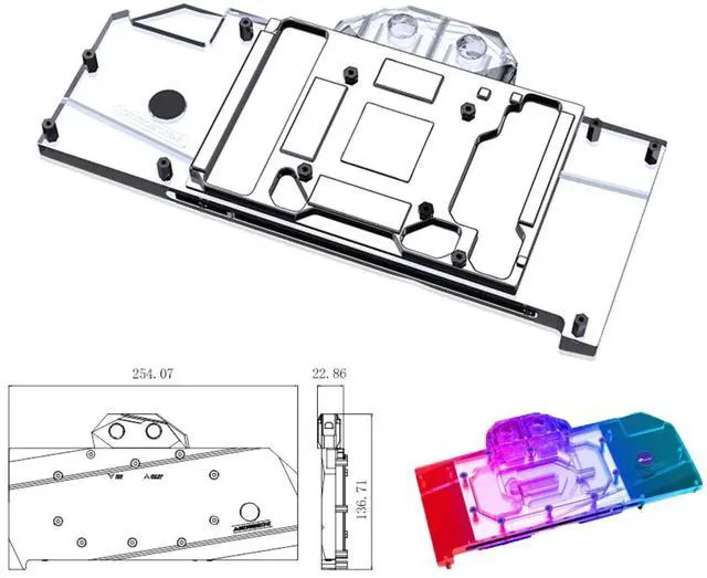 Alt view image 2 of 5 - Bykski Full Coverage GPU Water Block and Backplate For AMD Radeon RX 7800 XT (A-RX7800XT-X)