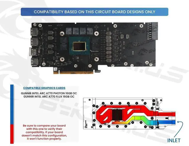 Alt view image 3 of 4 - Bykski Durable Metal/POM GPU Water Block and Backplate For GUNNIR INTEL ARC A770 16GB (I-GNA770TF-SR) - Continuous Usage