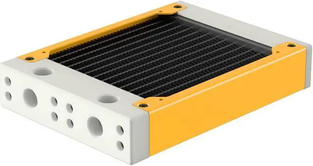 Main image of PrimoChill 120SL (30mm) EXIMO Modular Radiator, White POM, 1x120mm, Single Fan (R-SL-W12) Available in 20+ Colors, Assembled in USA and Custom Watercooling Loop Ready