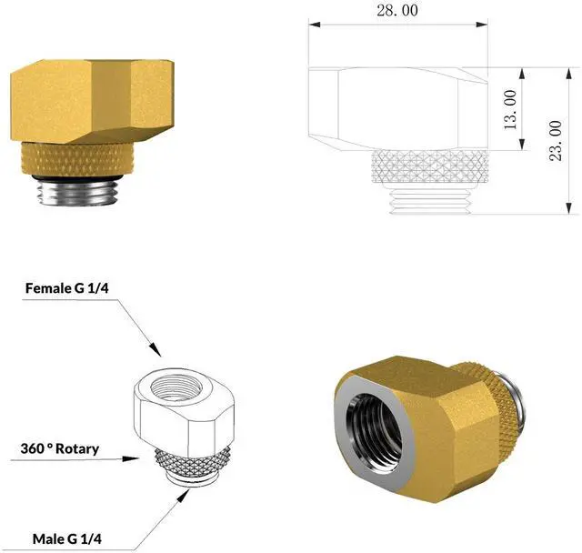 Alt view image 2 of 3 - PrimoChill InterConnect SX Male to Female G 1/4in. Offset Full Rotary Fitting - 10mm