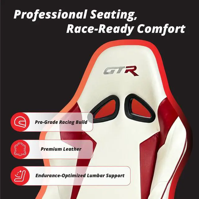 Alt view image 5 of 7 - GTR Simulator GTA Model Black Frame with White/Red Real Racing Seat, Racing Gaming Driving Simulator Cockpit Gaming Chair with Gear Shifter Mount