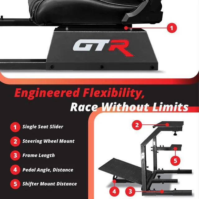 Alt view image 4 of 7 - GTR Simulator GTA Model Black Frame with White/Red Real Racing Seat, Racing Gaming Driving Simulator Cockpit Gaming Chair with Gear Shifter Mount