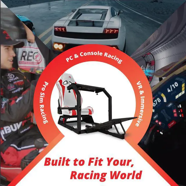 Alt view image 6 of 7 - GTR Simulator GTA Model Black Frame with White/Red Real Racing Seat, Racing Gaming Driving Simulator Cockpit Gaming Chair with Gear Shifter Mount