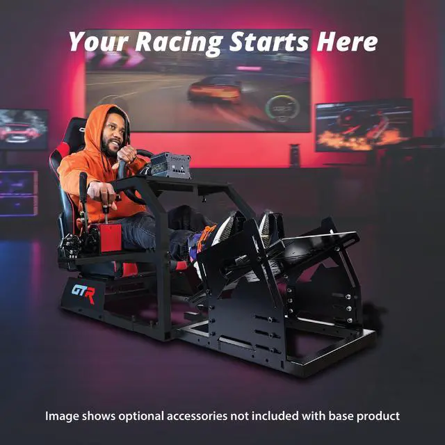 Alt view image 7 of 7 - GTR Simulator GTA Model Black Frame with White/Red Real Racing Seat, Racing Gaming Driving Simulator Cockpit Gaming Chair with Gear Shifter Mount