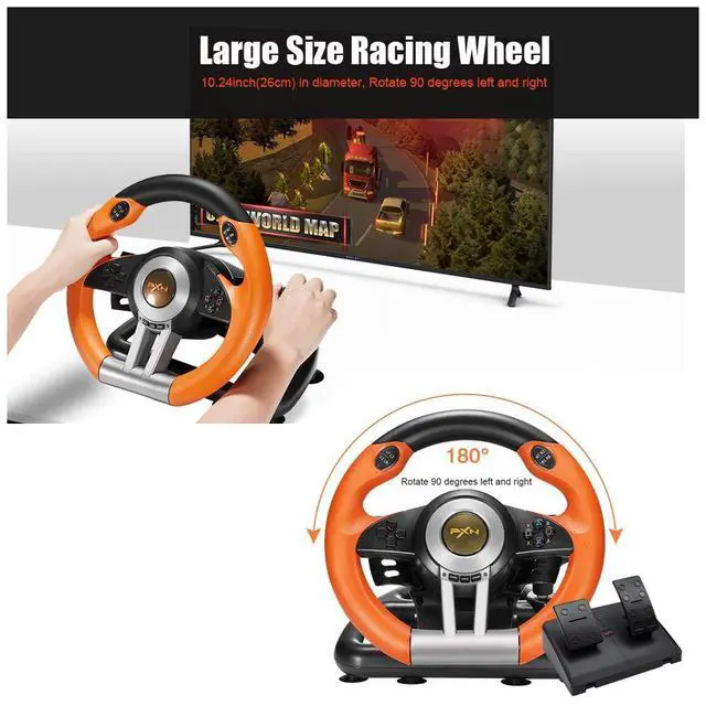 Alt view image 3 of 7 - PXN V3II PC Racing Wheel, USB Car Race Sim Game PC Steering Wheel with Pedals for Windows PC/PS3/PS4/Nintendo Switch/Xbox One/Xbox Series X/S