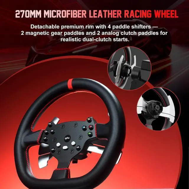 Alt view image 4 of 6 - PXN Direct Drive Racing Wheel, V10 Ultra Gaming Steering Wheel - 3.2Nm Force Feedback Steering Wheel for PC/Xbox/ PS4, 270mm Leather Wheel with 4 Paddle Shifters, Adjustable Pedals.