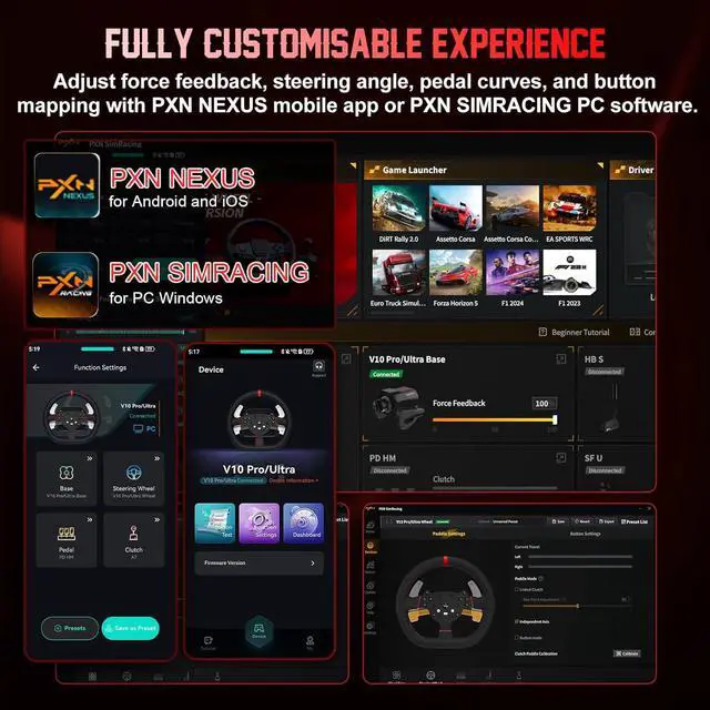 Alt view image 6 of 6 - PXN Direct Drive Racing Wheel, V10 Ultra Gaming Steering Wheel - 3.2Nm Force Feedback Steering Wheel for PC/Xbox/ PS4, 270mm Leather Wheel with 4 Paddle Shifters, Adjustable Pedals.