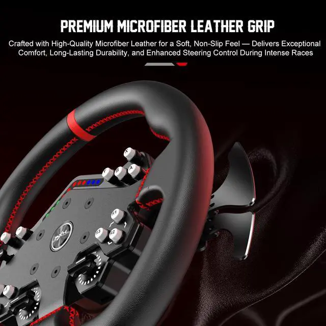 Alt view image 6 of 7 - PXN W DS R2 Gaming Racing Wheel Quick Release, 4 Paddle Shifters, Dynamic RGB Rev Lights, Microfiber Leather Grip, 11.8-Inch PC Steering Wheel, Compatible with VD4 / VD6 / VD10 Direct Drive Bases.