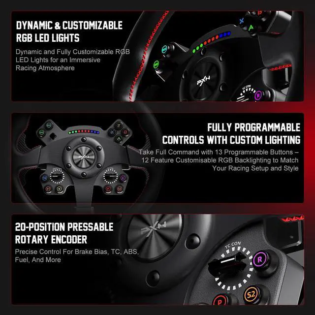 Alt view image 3 of 7 - PXN W CS R2 Gaming Steering Wheel D1 Quick Release, 13-inch, Hall Effect Paddle Shifters,F1-style Paddles, Dynamic RGB Rev Lights, Leather Grip For VD4/VD6/VD10 Direct Drive Bases.