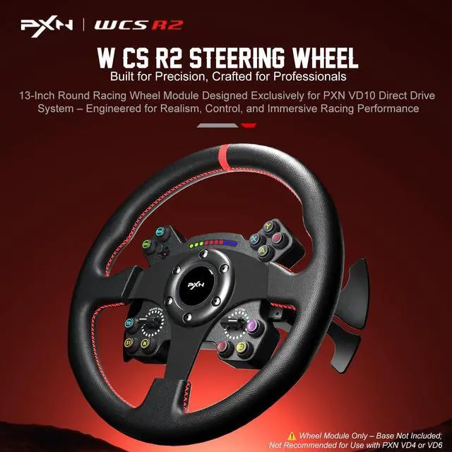 Alt view image 2 of 7 - PXN W CS R2 Gaming Steering Wheel D1 Quick Release, 13-inch, Hall Effect Paddle Shifters,F1-style Paddles, Dynamic RGB Rev Lights, Leather Grip For VD4/VD6/VD10 Direct Drive Bases.