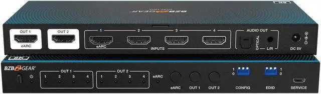 Main image of BZBGEAR 4x2 8K UHD HDMI 2.1 Matrix Switcher with Auto Downscaling/Audio De-Embedding (8K60/4K120 and VRR/FVA/ALLM Support)
