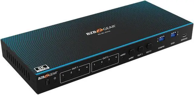 Alt view image 2 of 7 - BZBGEAR 4x2 8K UHD HDMI 2.1 Matrix Switcher with Auto Downscaling/Audio De-Embedding (8K60/4K120 and VRR/FVA/ALLM Support)