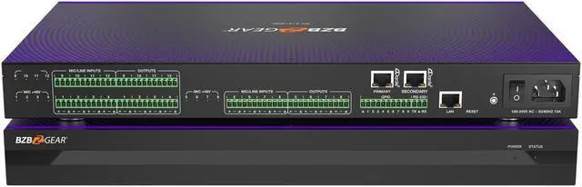 Main image of BZBGEAR 16x16 Balanced Digital Audio Processor/Matrix with 12-Channel Mic Line In/Out and 4-Channel Dante In/Out plus AEC/ANS/Filter/Limiter/EQ/Delay Support