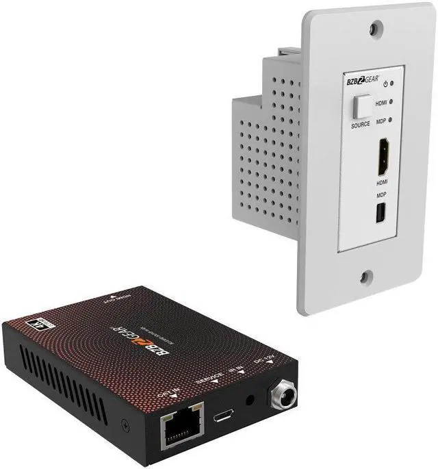 Main image of BZBGEAR 4K UHD 18Gbps HDMI/MDP Wall Plate Transmitter/Receiver Kit up to 164ft