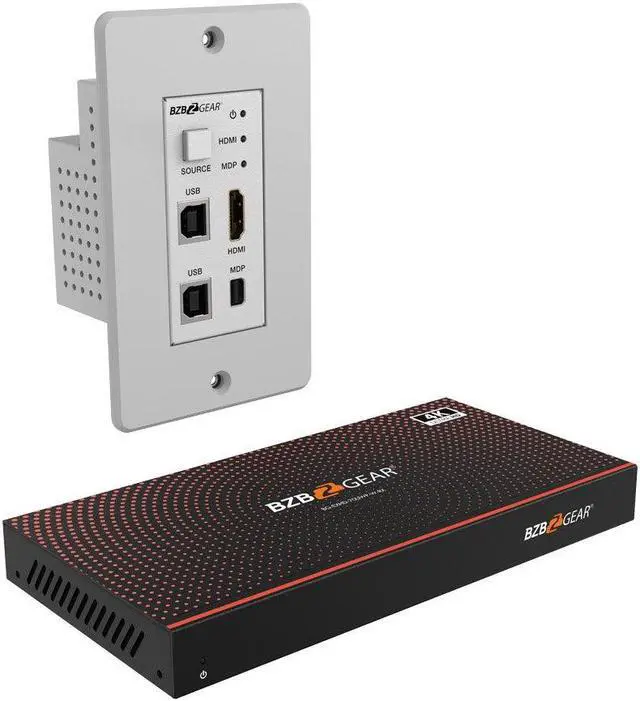 Main image of BZBGEAR 4K UHD 18Gbps HDBaseT HDMI/MDP/KVM Wall Plate Transmitter/Receiver Kit up to 230ft