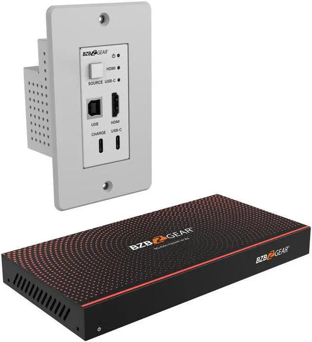 Main image of BZBGEAR 4K UHD 18Gbps HDBaseT HDMI/USB-C/KVM Wall Plate Transmitter/Receiver Kit up to 230ft