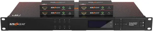 Alt view image 2 of 7 - BZBGEAR 4x4 4K UHD Seamless HDMI Matrix Switcher/Video Wall Processor/MultiViewer Over Cat5e/6/7 Kit with 4 Receivers