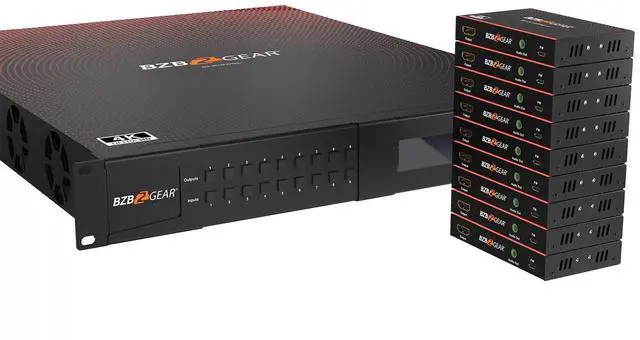 Alt view image 3 of 7 - BZBGEAR 9x9 4K UHD Seamless HDMI Matrix Switcher/Video Wall Processor/MultiViewer Over Cat5e/6/7 Kit with 9 Receivers