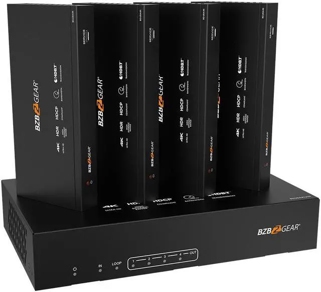 Alt view image 2 of 7 - BZBGEAR 1x4 4K UHD HDMI HDBaset Splitter/Distribution Amplifier Kit with 4 Receivers and IR/RS-232/Audio De-embedding up to 390ft Over Category Cable