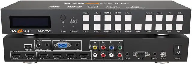 Main image of BZBGEAR 7x2 4K UHD Presentation Switcher Scaler with HDMI/VGA/Component/Composite Video & Audio