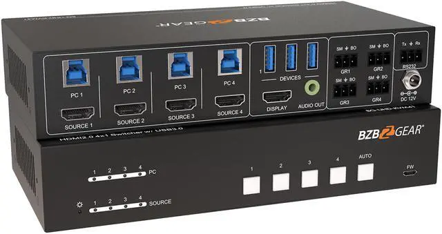 Alt view image 2 of 7 - BZBGEAR 4-Port 4K UHD KVM and Conference Room Switcher with HDMI and USB3.0