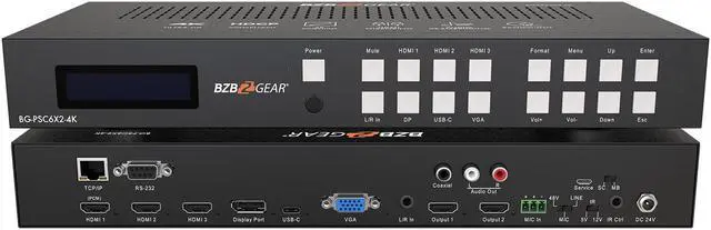 Main image of BZBGEAR 6x2 4K UHD Conference Room Presentation Switcher Scaler with HDMI/VGA/USB-C/DP & Audio
