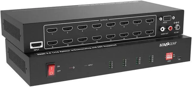 Alt view image 2 of 7 - BZBGEAR 1x16 4K UHD HDMI Splitter/Distribution Amplifier with Downscaling and AOC Cable Support