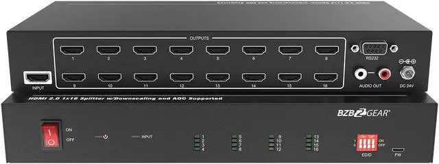 Main image of BZBGEAR 1x16 4K UHD HDMI Splitter/Distribution Amplifier with Downscaling and AOC Cable Support