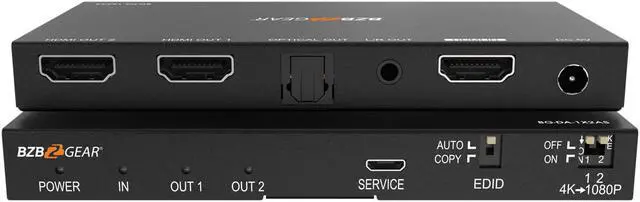 Main image of BZBGEAR 1x2 4K UHD HDMI Splitter with Downscaler with Digital and Analog Audio Output