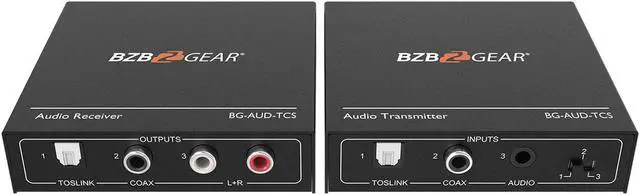 Main image of BZBGEAR Stereo/Toslink/Coax Audio Extender (Transmitter/Receiver Kit) over Cat5e/6/7 Cable