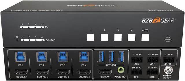 Main image of BZBGEAR 4-Port 4K UHD KVM and Conference Room Switcher with HDMI and USB3.0