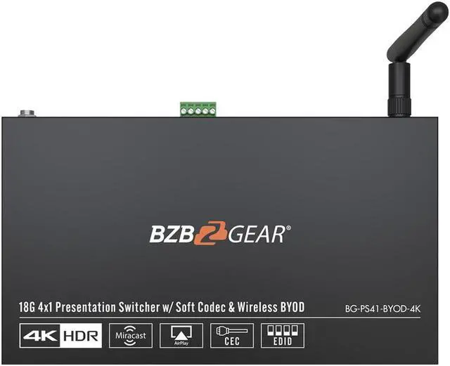 Alt view image 5 of 7 - BZBGEAR 4-Port 4K UHD Conference Room Wireless Presentation Switcher with HDMI/USB-C/Soft Codec