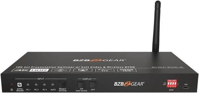 Main image of BZBGEAR 4-Port 4K UHD Conference Room Wireless Presentation Switcher with HDMI/USB-C/Soft Codec