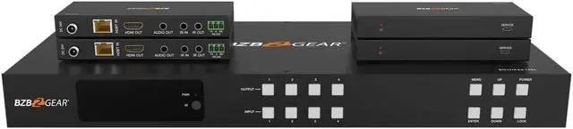 Main image of BZBGEAR 4x4 4K UHD 18Gbps HDMI Matrix Switcher Over HDBaseT with Bi-directional IR/Advance EDID and Downscaling