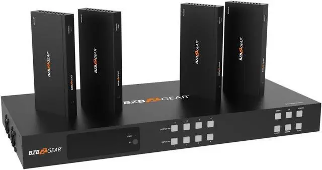 Alt view image 2 of 7 - BZBGEAR 4x4 4K UHD 18Gbps HDMI Matrix Switcher Over HDBaseT with Bi-directional IR/Advance EDID and Downscaling