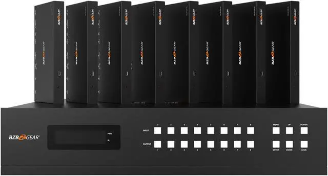 Alt view image 3 of 7 - BZBGEAR 8x8 4K UHD HDMI/Audio Matrix Switcher Over HDBaseT with 2-Way IR/ARC/Ethernet/IP and RS-232 Control