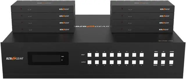 Main image of BZBGEAR 8x8 4K UHD HDMI/Audio Matrix Switcher Over HDBaseT with 2-Way IR/ARC/Ethernet/IP and RS-232 Control