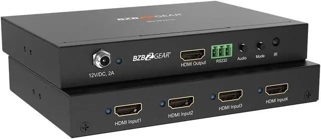 Alt view image 2 of 7 - BZBGEAR 4x1 1080P FHD HDMI Switcher/Scaler/MultiViewer with IR/RS-232