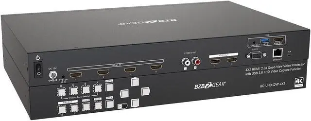Alt view image 2 of 7 - BZBGEAR 4x2 4K UHD Seamless Switcher/Scaler/MultiViewer with Audio De-embedder and Built-in USB Capture Card